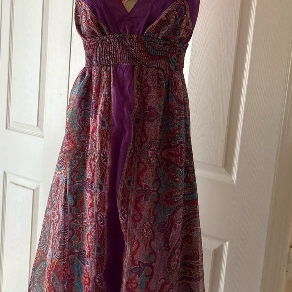 Purple Ruched Halter Maxi Dress - Picture 2 of 6